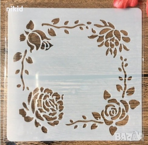 рамка квадрат с цветя стенсил шаблон спрей за торта и scrapbook, снимка 1