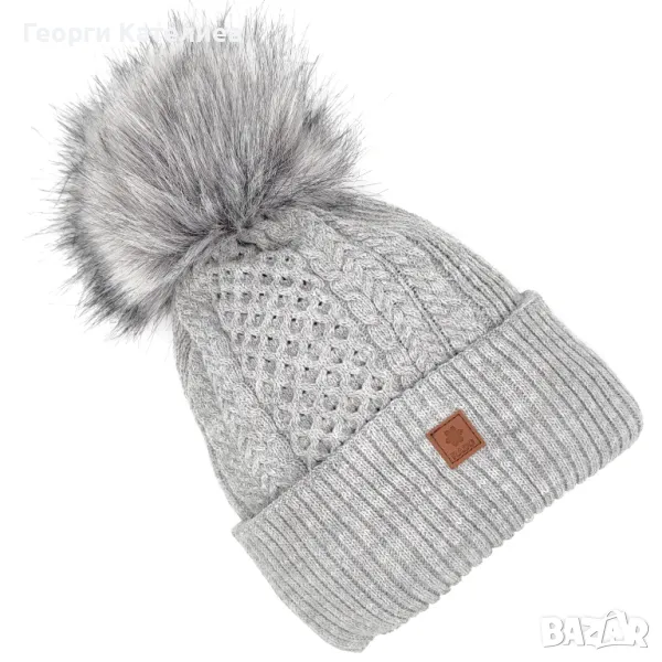 Дамска зимна шапка в сиво с подгъв и пискюл Код на продукта:DASH-01-2, снимка 1