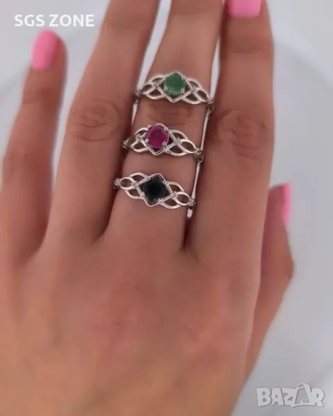 Пръстен със Сапфир, Рубин, Изумруд с Прозрачен Топаз, снимка 1