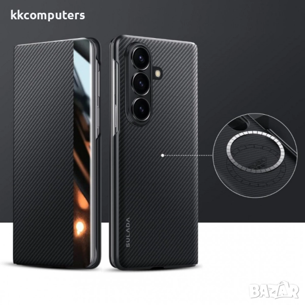 Калъф с протектор SULADA Kevlar за Samsung Galaxy Z Fold7 5G – смарт капак, кожена текстура и магнит, снимка 1