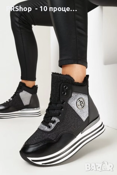 Дамски боти с връзки, еко кожа - черни, само 36, 37 и 38 номер, снимка 1