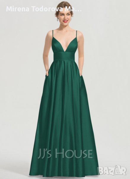 Абитуриентски рокли от сатен с дължина до пода с V-образно деколте и джобове. XXXL-200лв., снимка 1