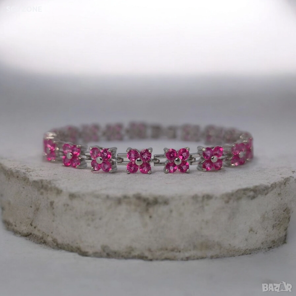 сребърна гривна с естествен розов топаз, снимка 1