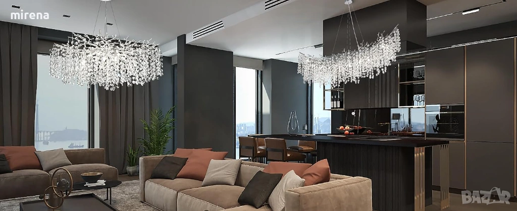 Кристални полилеи с клонки, никелирани 80см модерен сребърен ЛЕД LED, снимка 1