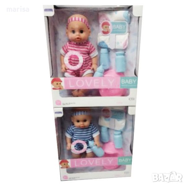 Музикално бебе без коса с гърне, памперс и аксесоари в кутия, 2 цвята, мигащо - 8862, снимка 1