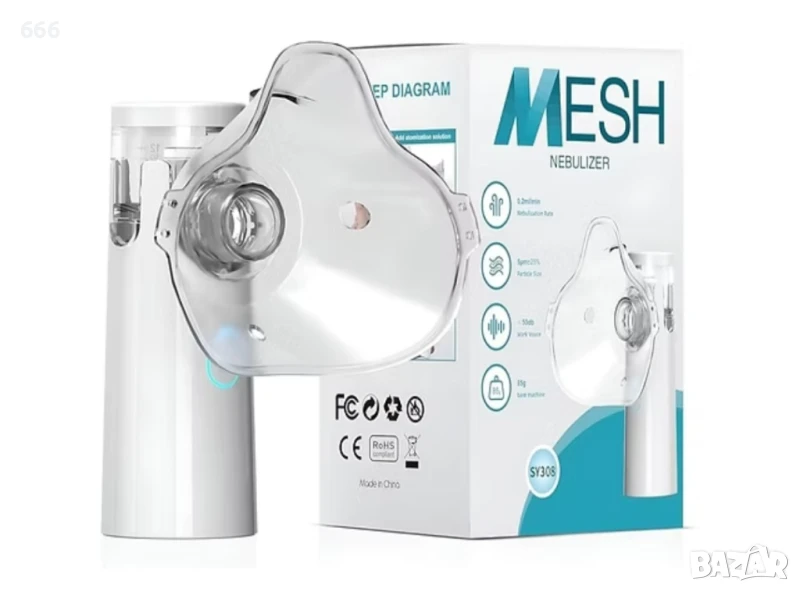 Ултра тих мрежест преносим инхалатор-пулверизатор за възрастни и деца, снимка 1