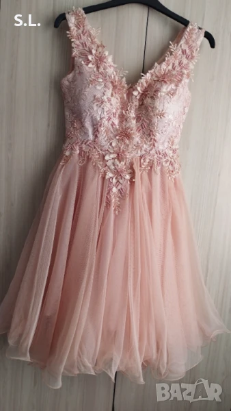 Официална розова рокля с тюл, снимка 1