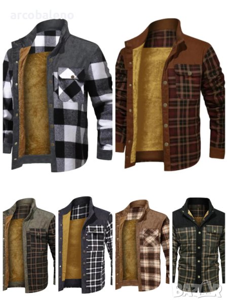 Мъжко удебелено яке от кадифе с дълги ръкави и пачуърк, 6цвята, снимка 1
