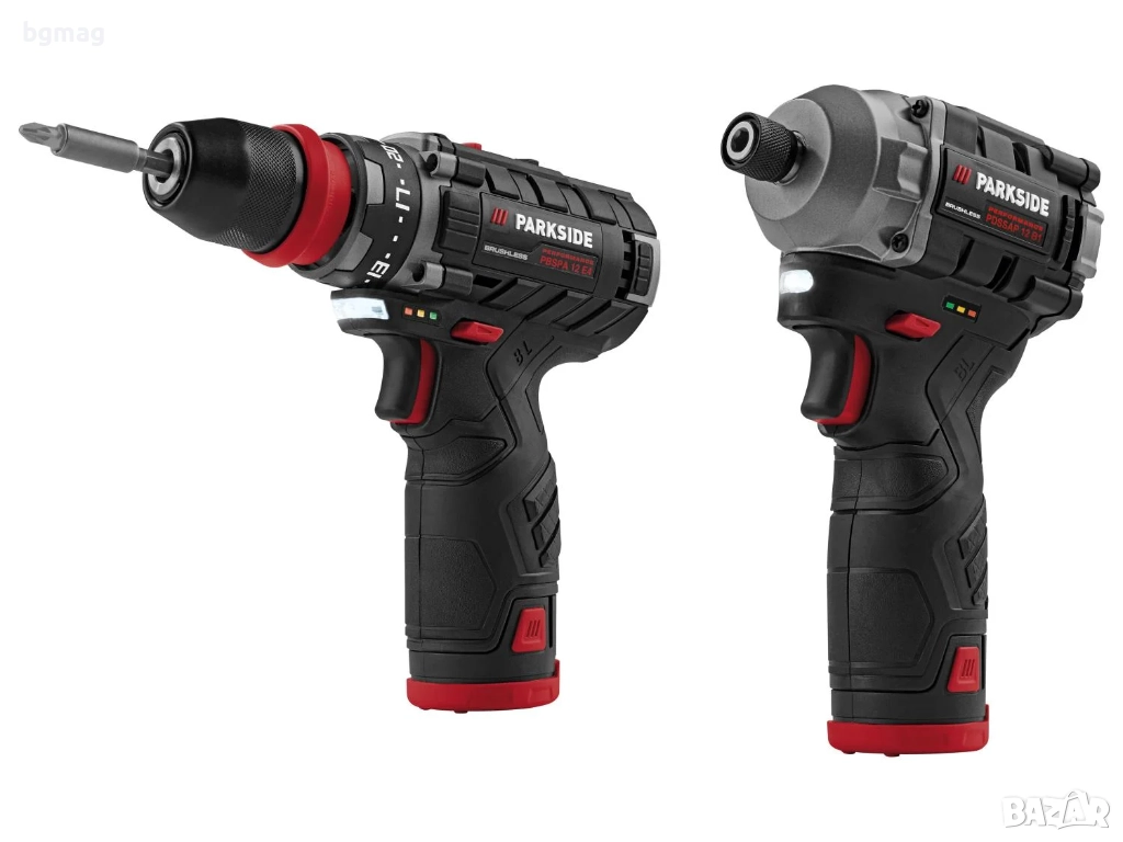 PARKSIDE PERFORMANCE 12V акумулаторни винтоверт PBSPA+ударен гайковерт PDSSAP,с 2 батерии и зарядно, снимка 1
