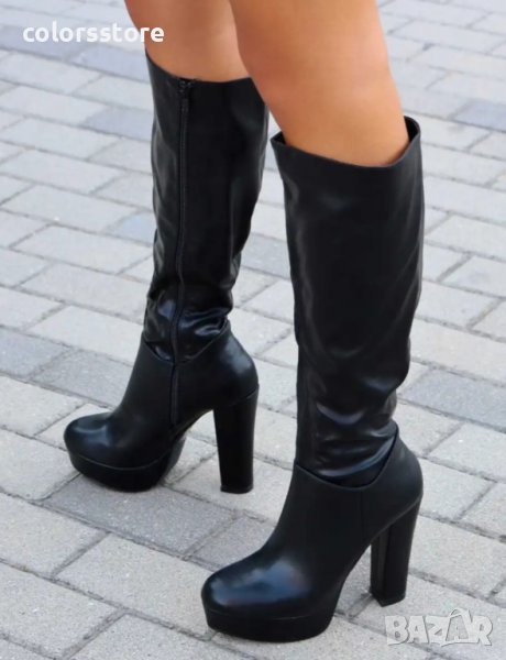 Ботуши на ток - черна кожа - Q1X2896-1, снимка 1