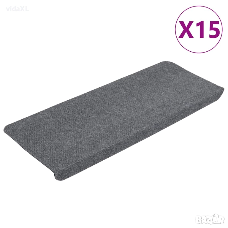 vidaXL Самозалепващи стелки за стълби, 15 бр, 65x24,5x3,5 см, сиви(SKU:343479), снимка 1