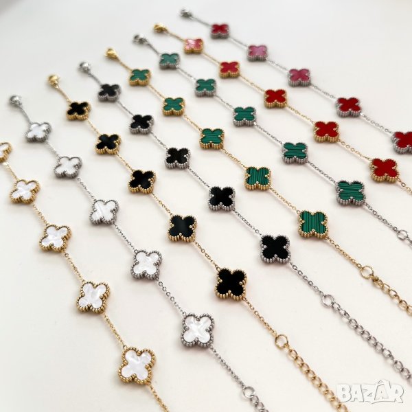 Гривни, колиета, обеци, комплект Van Cleef / Гривна, колие, обеци с детелини от медицинска стомана , снимка 1