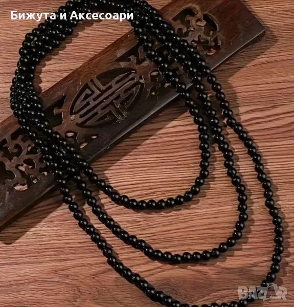 Дълъг гердан черни перли , снимка 1