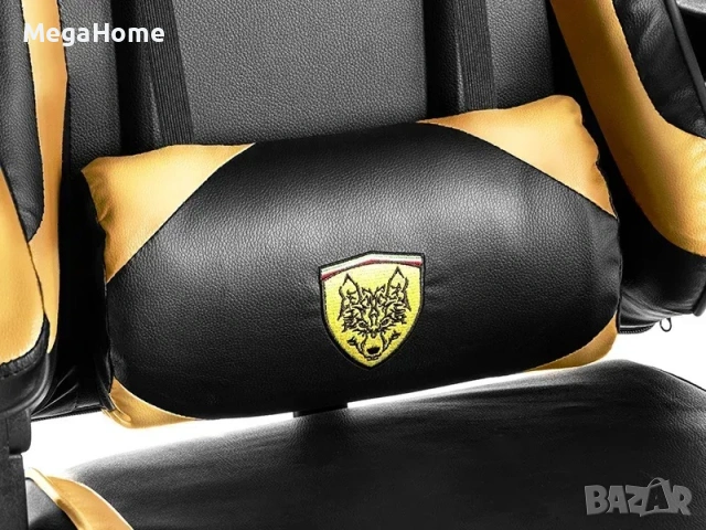 Стилен геймърски стол с масажна възглавница в златисто + Поставка за крака, снимка 5 - Столове - 53337355