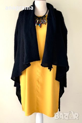 Черна асиметрична жилетка плетиво Benetton & жълта кокетна рокля Vanilia , снимка 2 - Рокли - 43887141