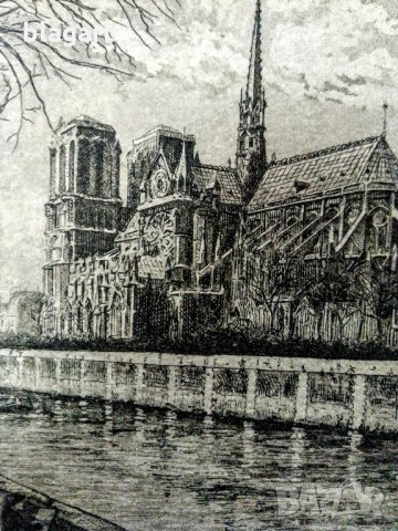 Графика-офорт"Нотр Дам"-Париж 1930г., снимка 3 - Колекции - 26650798