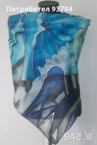 Ръчно рисуван копринен шал ЛАЗУРНО, снимка 3 - Шалове - 27707329