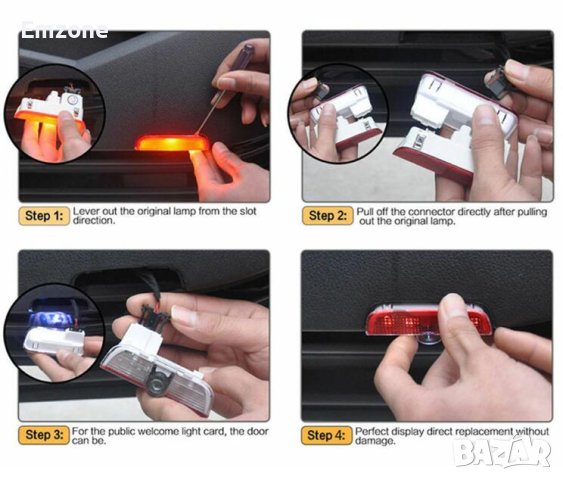 LED Плафони лампа за врати с проектор лого за VW Golf MK5 Touran Caddy, снимка 4 - Аксесоари и консумативи - 43489035