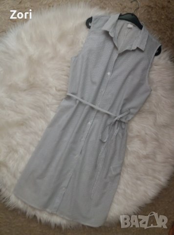 Рокля тип риза в бяло-светлосиньо райе, снимка 1
