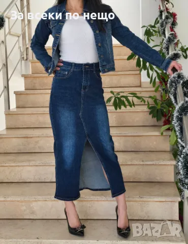 Дамска Дълга Синя Мека И Еластична Дънкова Пола, снимка 2 - Поли - 48553843