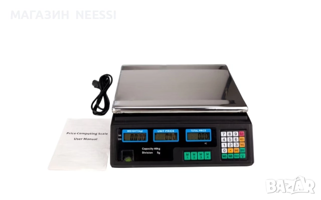 Електронна магазинна везна до 40 кг, LCD, везна за страната, автоматично спиране, смяна на единиците