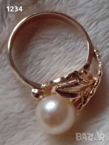 Старинен златен пръстен с естествена перла ръчна изработка
