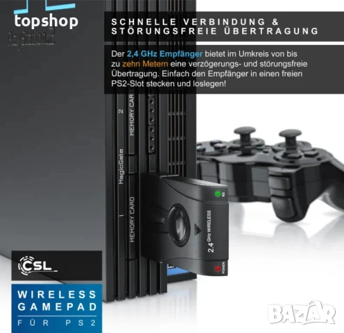 НОВ Джойстик за PlayStation, CSL контролер, безжичен PS2 геймпад, 2,4 GHz адаптер с двойна вибрация, снимка 4 - Аксесоари - 50552542