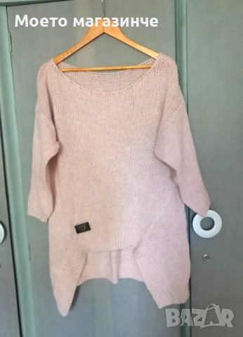 Италиански дълъг пуловер в цвят пудра – мек и топъл, размер L–XL, снимка 2 - Блузи с дълъг ръкав и пуловери - 52087474