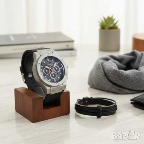 Стилен мъжки подарък – часовник и гривна в комплект, снимка 3 - Бижутерийни комплекти - 51967654