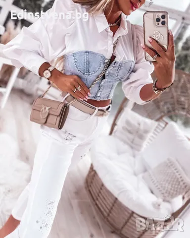 Дамска риза с ефект дънков корсет, снимка 2 - Ризи - 50251667