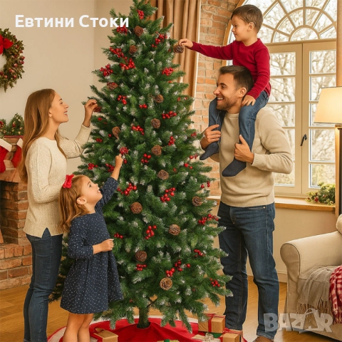 Изкуствена елха Luxury Diamond – с червен глог и шишарки