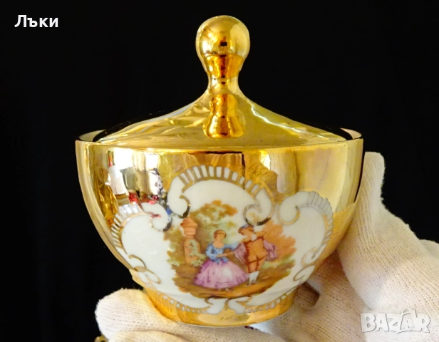 Захарница баварски порцелан,злато,картина,200 мл. 