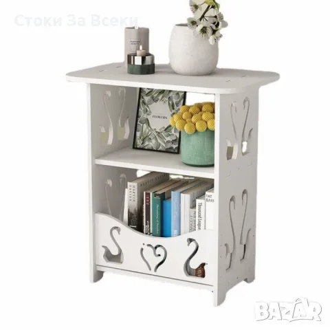 Бяла PVC маса с декоративни орнаменти и три нива за съхранение - стил и функционалност за всеки дом, снимка 1