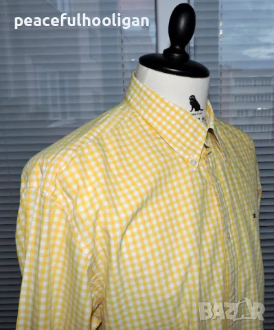 Tommy Hilfiger Mens Yellow/White Checked Shirt - мъжка риза с дълъг ръкав размер XL, снимка 6 - Ризи - 47651381