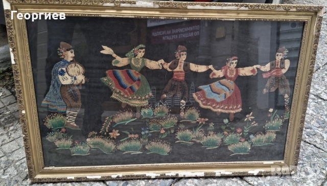 Стара картина с рамка, изтъкана от конци (гоблен), снимка 3 - Гоблени - 51990365