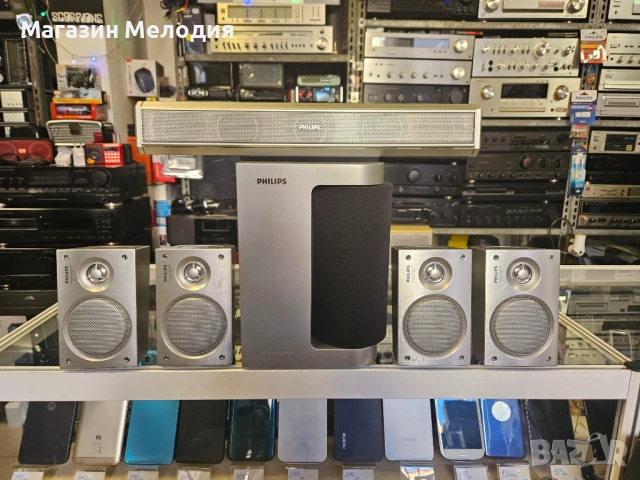Тонколони 5+1 за домашно кино и музика Philips Бас каса, център и 4 колони. В отлично техническо и в