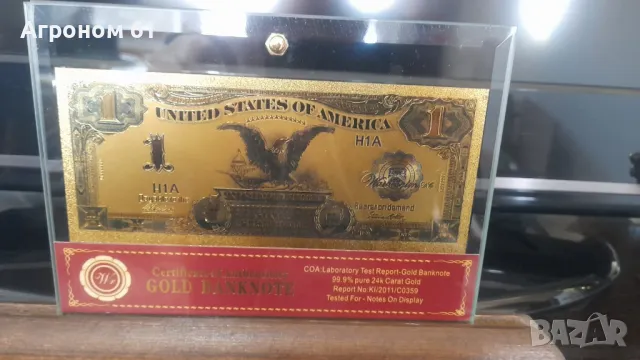 Сувенири златни банкноти 100 долар 1863 г. в поставка, снимка 5 - Колекции - 49420255