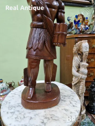 Голяма антикварна колекционерска дървена фигура статуетка , снимка 7 - Статуетки - 49704835