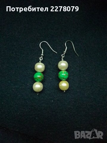 Обеци от египетски тюркоаз и перли - ръчна изработка, снимка 2 - Обеци - 44102296