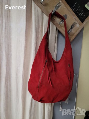 LA REDOUTE  естествен велур червена чанта,тип торба, made in INDIA , снимка 15 - Чанти - 40820737