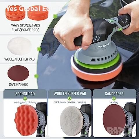 WORKPRO акумулаторна ексцентършлайф полирмашина 12V - 2бр. батерия, снимка 7 - Друга електроника - 53245661