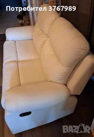 Кожен двуместен диван с лежанка. Реклайнер Дрим, двойка /с ръчен механизм/ бежов. , снимка 6 - Дивани и мека мебел - 52147690
