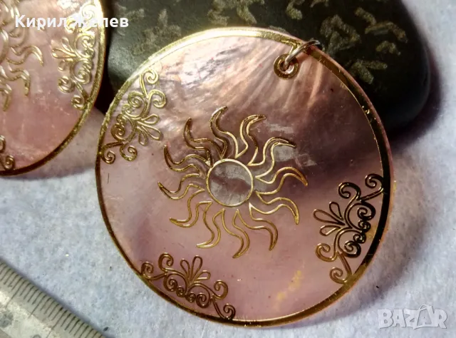 ШАРМАНТНИ СЕДЕФЕНИ ВИНТИДЖ АРТ СТИЛ ОБЕЦИ РИСУВАН РОЗОВ СЕДЕФ 48813, снимка 6 - Обеци - 48829945