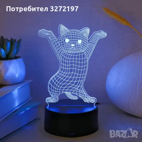 Холограмна 3D LED лампа Смешна Котка,RGB Седемцветен Интелигентен Контрол,USB , снимка 8 - Настолни лампи - 49493605