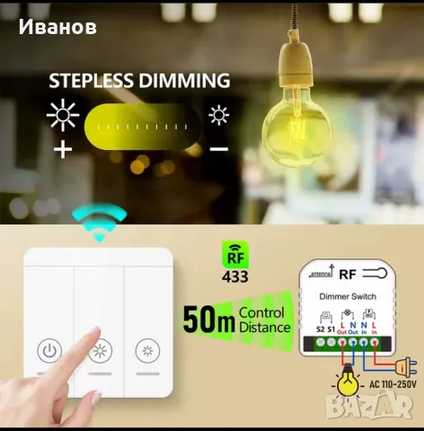 Димируем switch модул+Безжично дистанционо, Димируем. Wireless remote, dimmer switch 