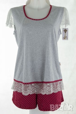 Дамска къса пижама в сиво и бургунд марка Hamana - XL/2XL, снимка 2 - Пижами - 28521550