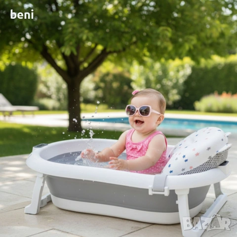 Сгъваема бебешка вана с термометър , снимка 3 - За банята - 53419789
