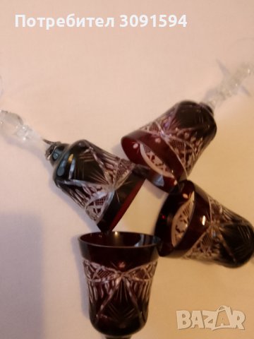  4 Чаши за вино , шампанско от червен рязан кристал, снимка 5 - Антикварни и старинни предмети - 43126077