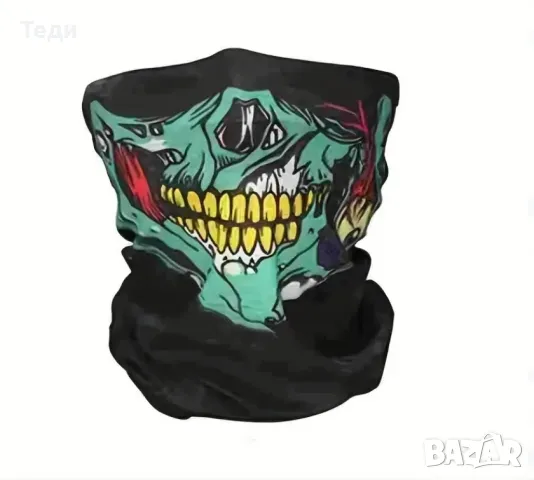 Маска за лице с череп черно зелена