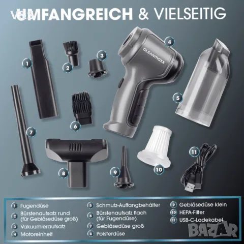 Нова Безжична Мини Прахосмукачка 3 в 1 - PC, Клавиатура, Авто Чистене, снимка 7 - Прахосмукачки - 48221857